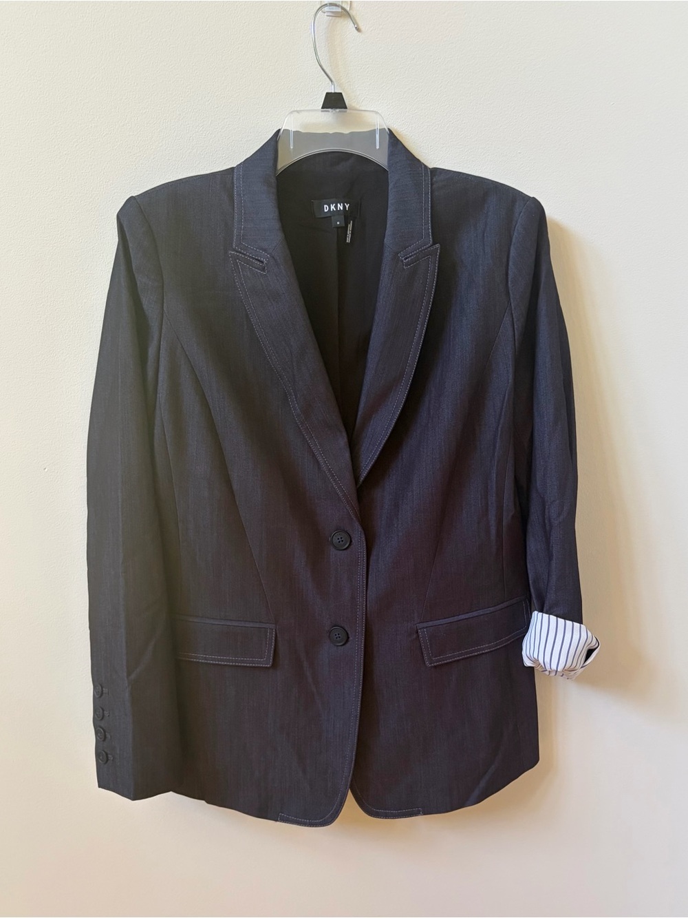 DKNY Women's Blue-Black Stretch Denim Blazer Jacket
